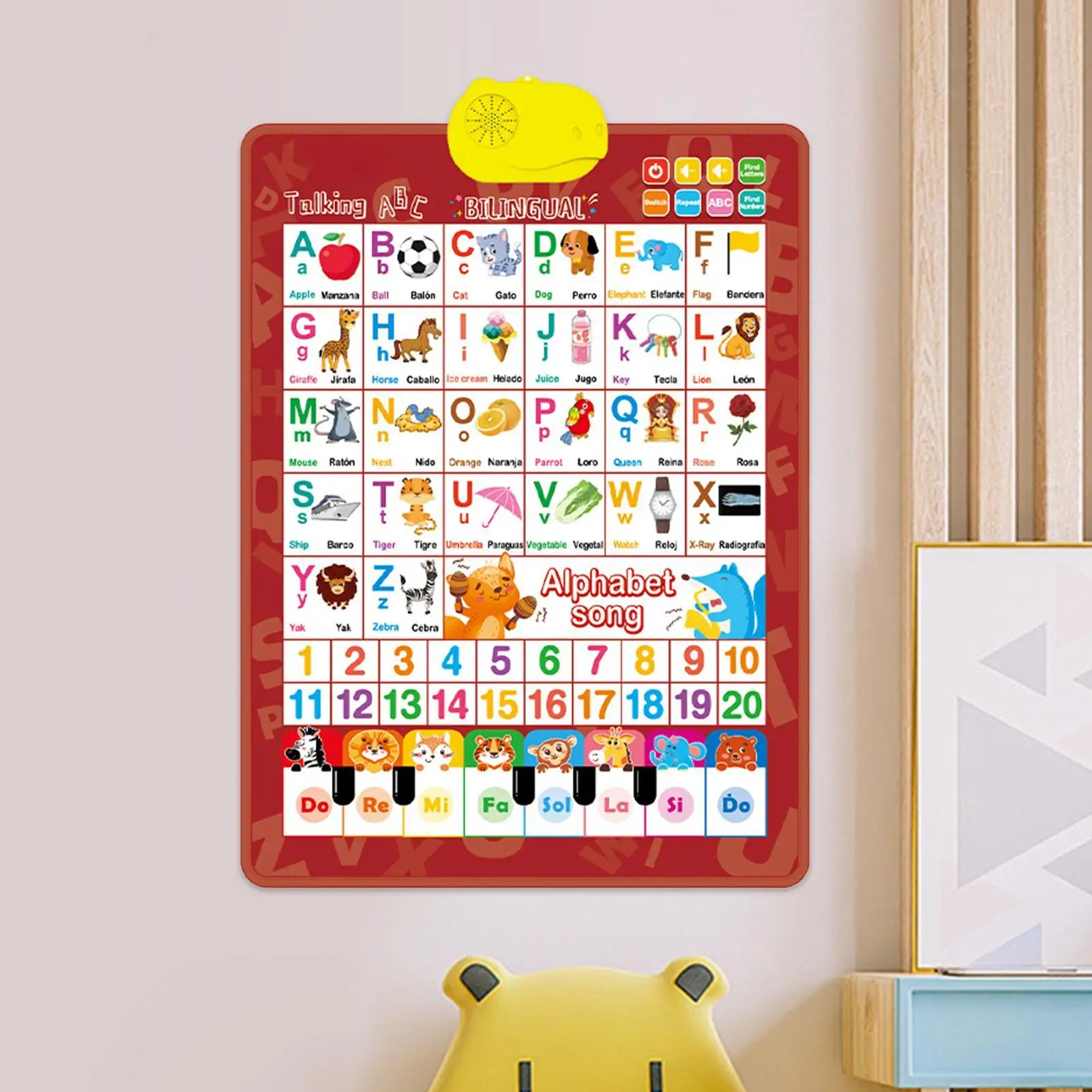 Tableau mural de l'alphabet, jouet espagnol-anglais, affiche de musique de Piano parlant pour enfants garçons filles de 1 à 6 ans, fêtes d'anniversaire et de vacances