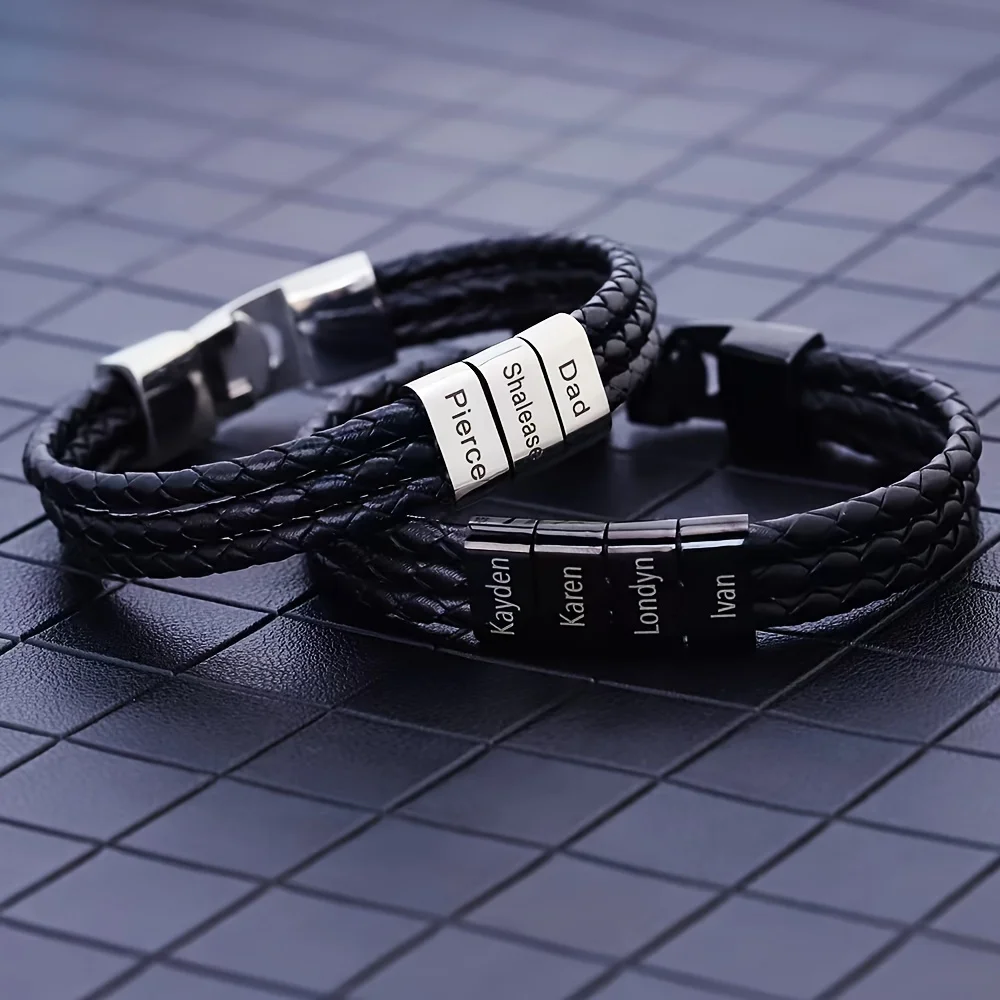 Customized Stainless Steel Bracelet for Men, Personalized with 1-5 Names Gift for Dad Grandpa Uncle Husband Father's Day Gifts