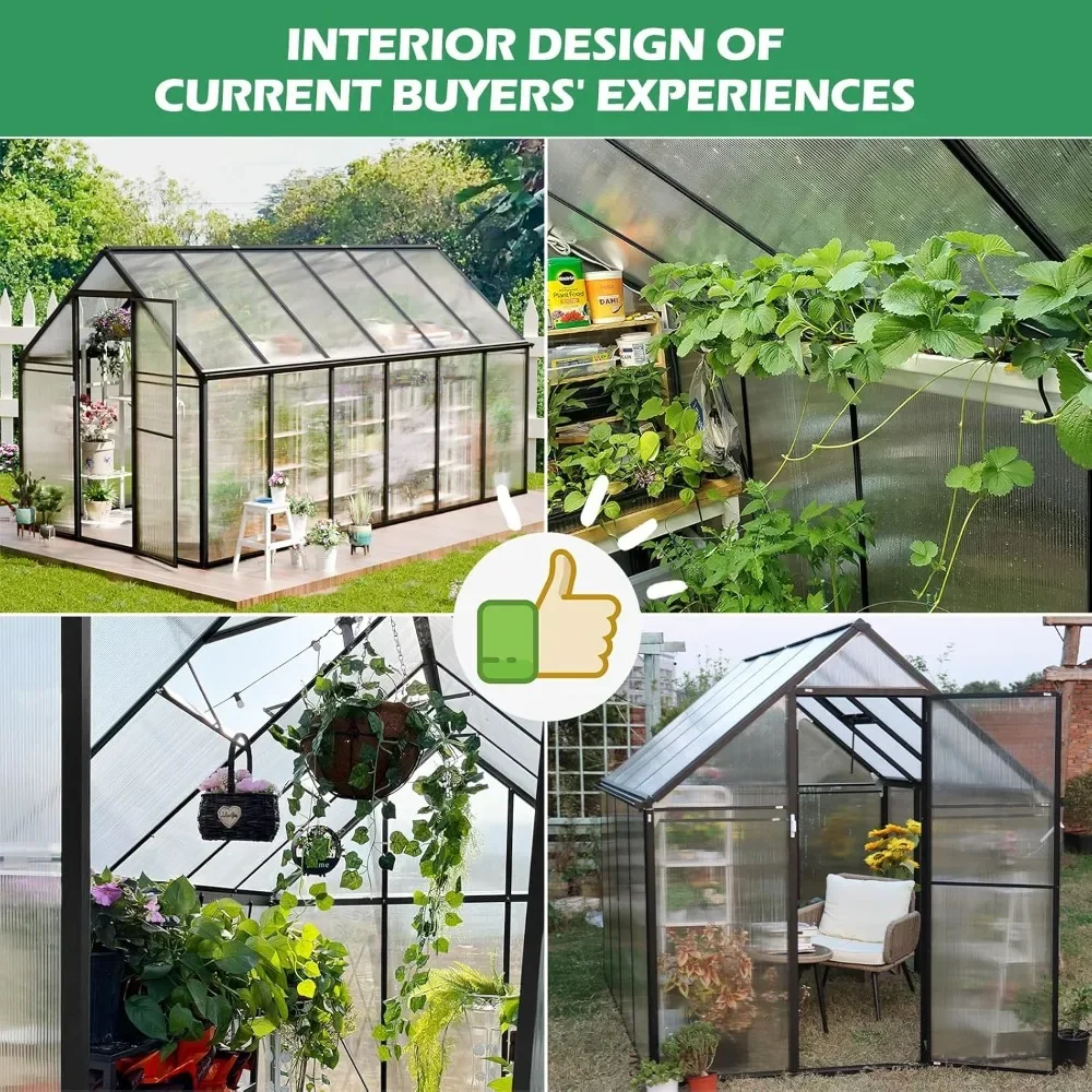 Greenhouse 6x12 FT Kit, Upgraded Heavy Duty Aluminum Greenhouse Quick Setup Structure, Rain Gutter and Vents, Green House