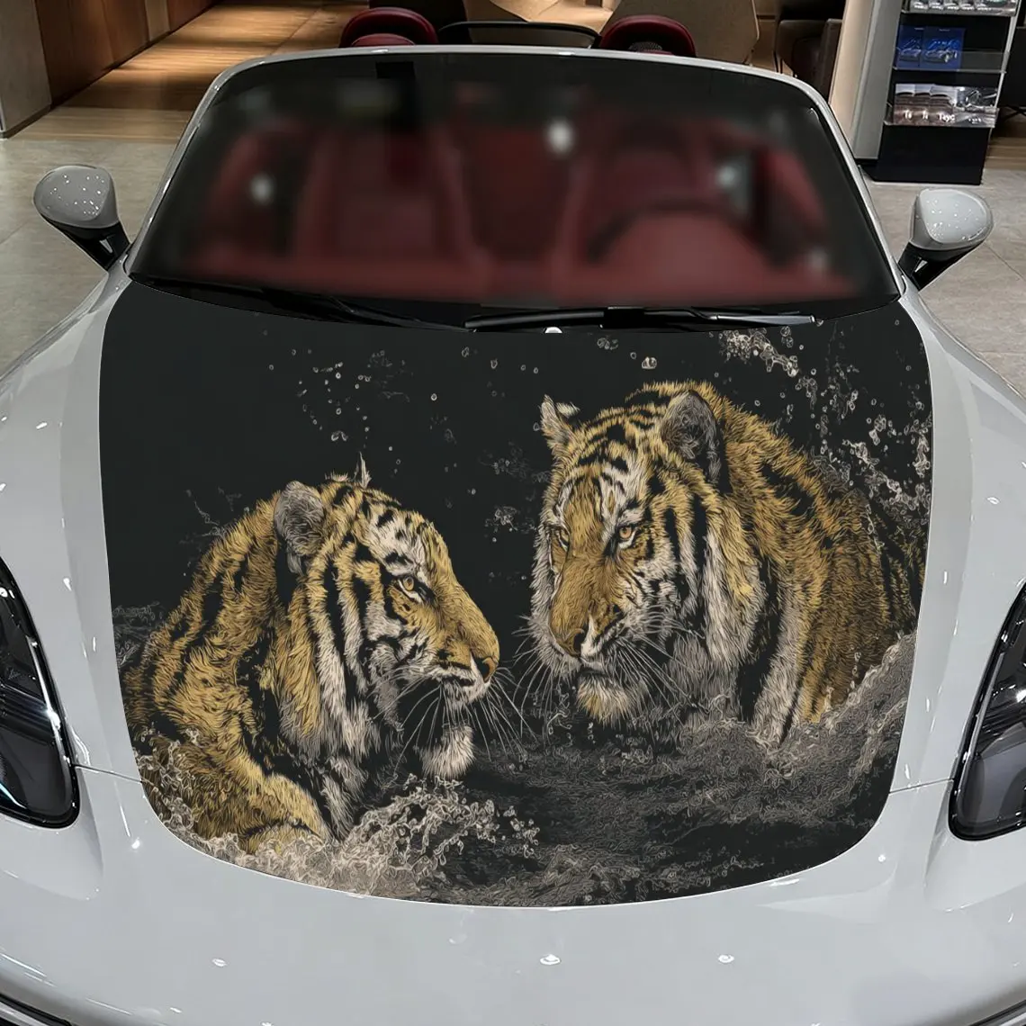 Car Decals A Tiger Pair Design with Dynamic Textured Background & Artistic, Powerful Visual Details Car Hood Sticker, Waterproof