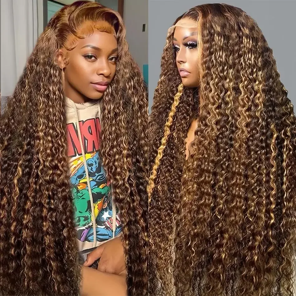 

Бирманская глубокая волна P4/27 Highlight 32 дюйма 13x4 HD Парики из натуральных волос на кружеве спереди Предварительно выщипанные бесклеевые вьющиеся кружевные фронтальные парики для женщин