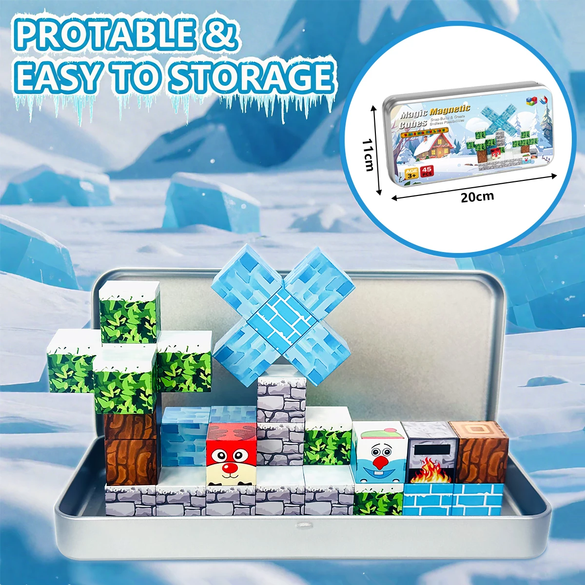 Magnetisch bouwspeelgoed met ijzeren behuizing Reizen voor kinderen Essentieel Draagbaar Creativiteit Onderweg Magneetblokken STEM Frozen Toys