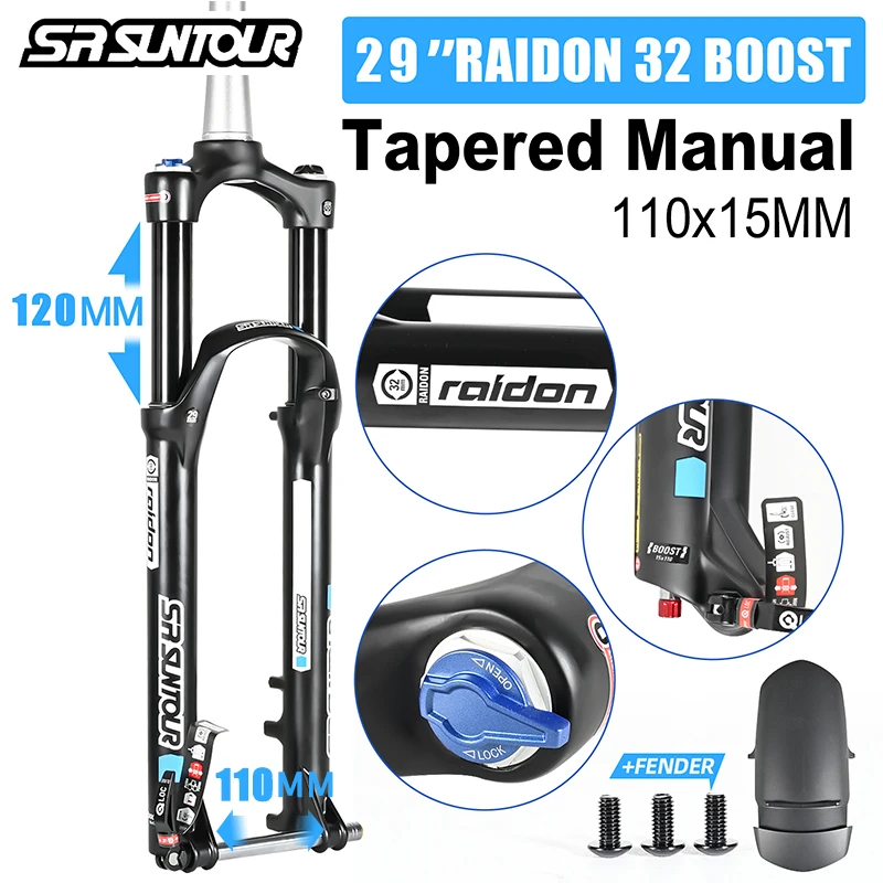 SR SUNTOUR Raidon 29 Inch BOOST Bicycle Fork Strut 32mm 110x15mm Suspension Travel 120mm Epicon Mountain MTB Bike Air Damping