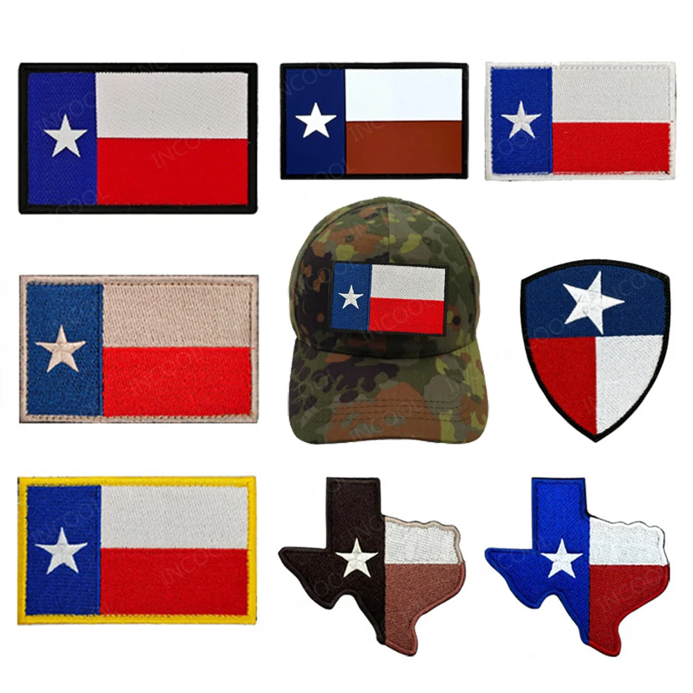 Full Embroidery State of Texas California Flag Patches TX Lone Star PVC Rubber Appliques Tactical Decoration Badges For Clothing