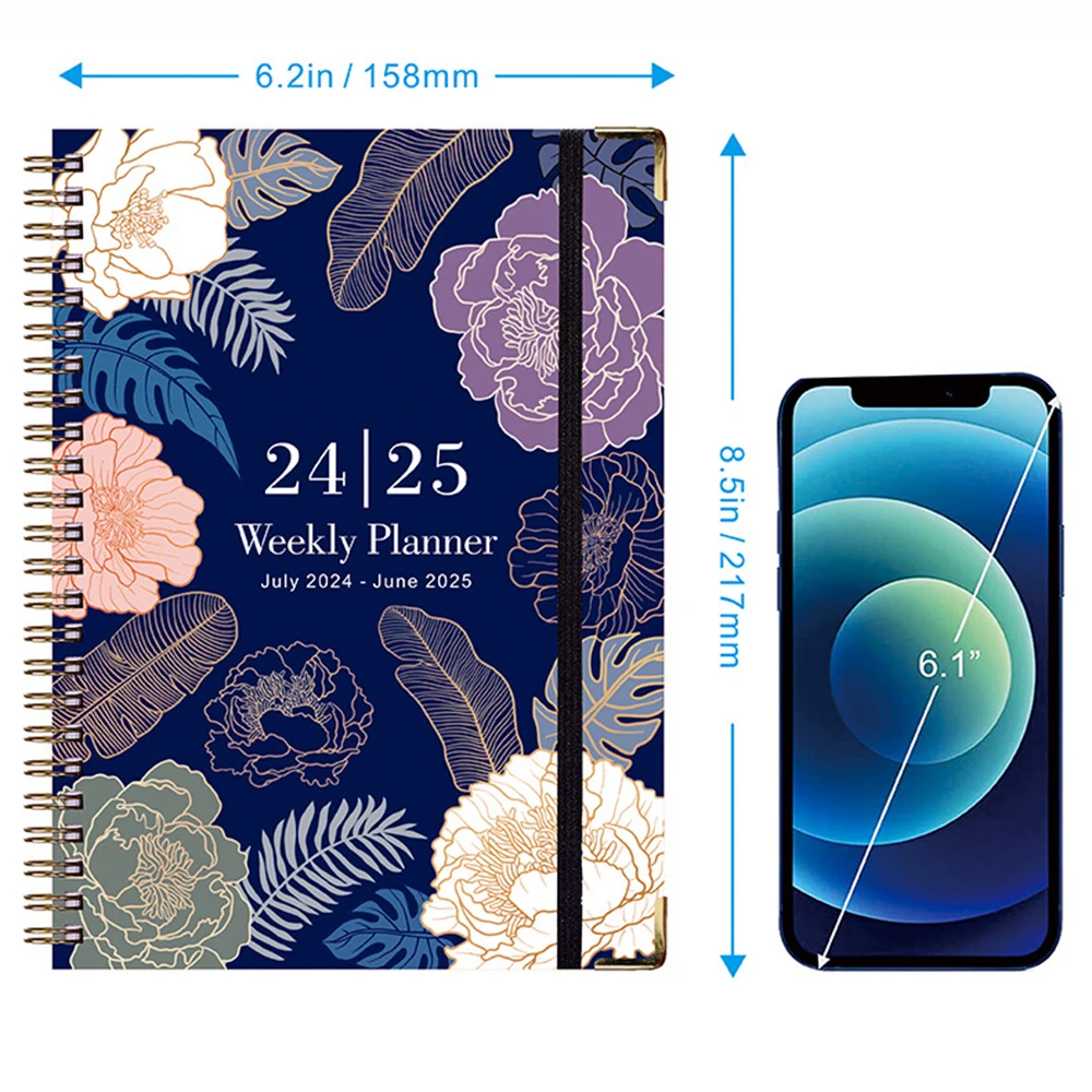 71sheets 2024-2025 Floral Monthly Weekly Planner Agenda A5 Notebook Planner Calendar Schedules Stationery School Office Supplies