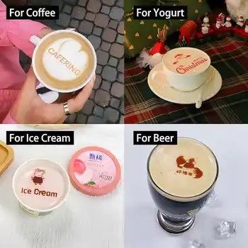 EVEBOT 휴대용 식품 잉크젯 프린터, 식용 잉크, 커피 라떼 아트, 보조 눈금자 포함, HD 인쇄 텍스트, 맞춤형 패턴 로고