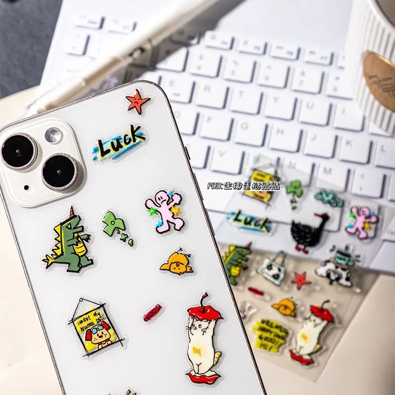 

4 шт. для iphone 17 Pro Max, милая иллюстрация, желейная наклейка, сделай сам, задняя карта для телефона, милый котенок, планировщик, каракули