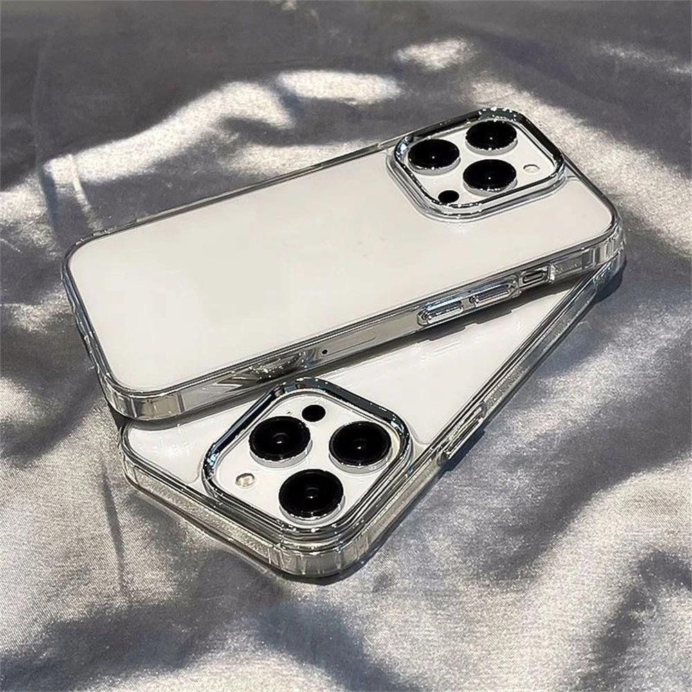 X XS MAX حافظة كروم حلقة الكاميرا وغطاء أزرار لهاتف آيفون 16 برو ماكس 14 بلس 11 12 13 واضح سليم مقاوم للصدمات الهاتف كابا كوكه #2