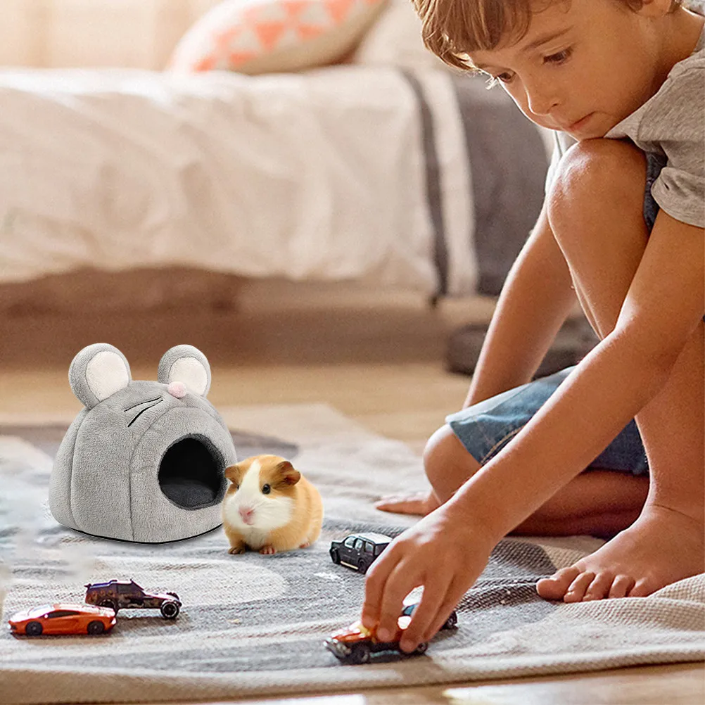 Adorable Cartoon Rat Shape Small Pet Hideout Warm Cozy for Hamster Guinea Pig Chinchilla Hedgehog Rat Mouse Nest Bed Cave