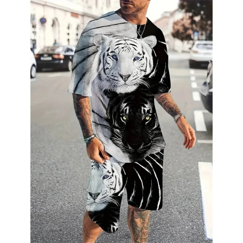 2025 New Fashion 3D Animal Print Set for Summer 2025 Casual Outdoor Sports Two-piece Set