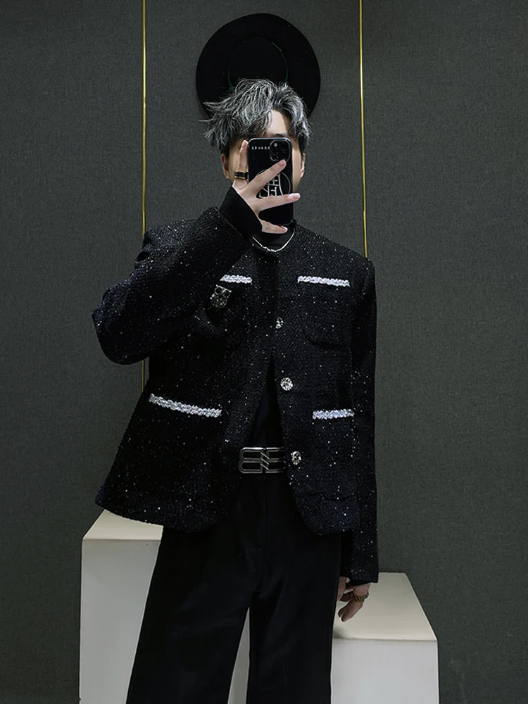 

Ele ort Bla Men's Jaet oulder Padded Autumn Winter Faionable Thiened Woolen Coat Youthful Casual Sle