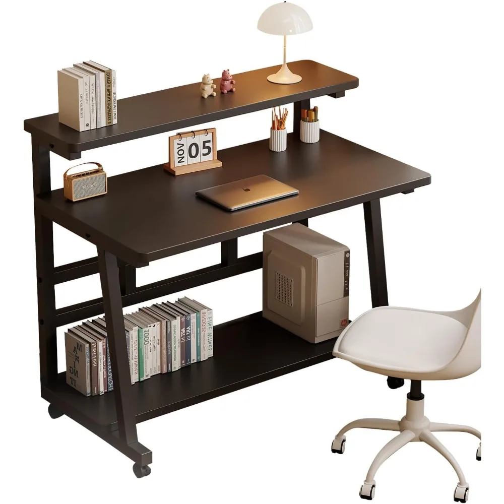 

39.4 Inch Home Office Desk for Small Space,Rolling Computer Desk with Wheels,Student Study Table for Bedroom.