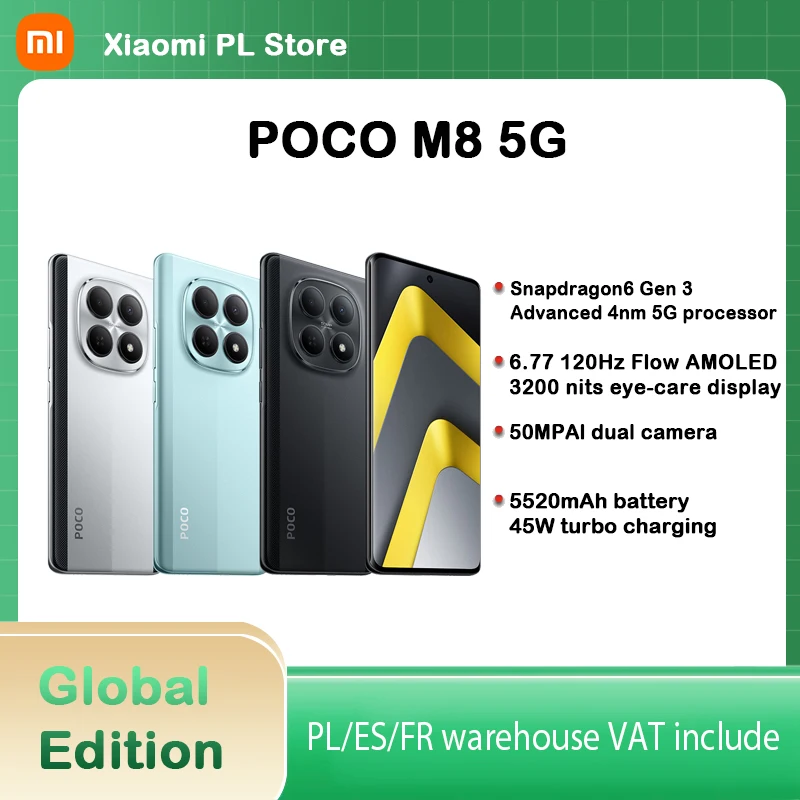 【Estreno Mundial】Teléfono Celular POCO M8 5G Versión Global Snapdragon ®   Cámara de 6.ª generación y 3 50MP, pantalla AMOLED de 6.77 pulgadas y 120 Hz, 5520 mAh, 45 W, NFC