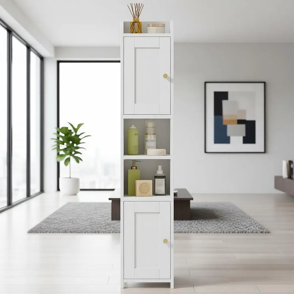 

Компактный белый шкаф для ванной с 2 дверцами для небольших помещений