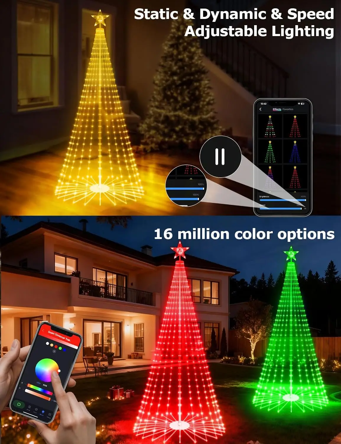 8FT Smart RGBW LED Christmas Tree with App Control, Music Sync, Timer & DIY Lightshow for Outdoor Holiday Decor