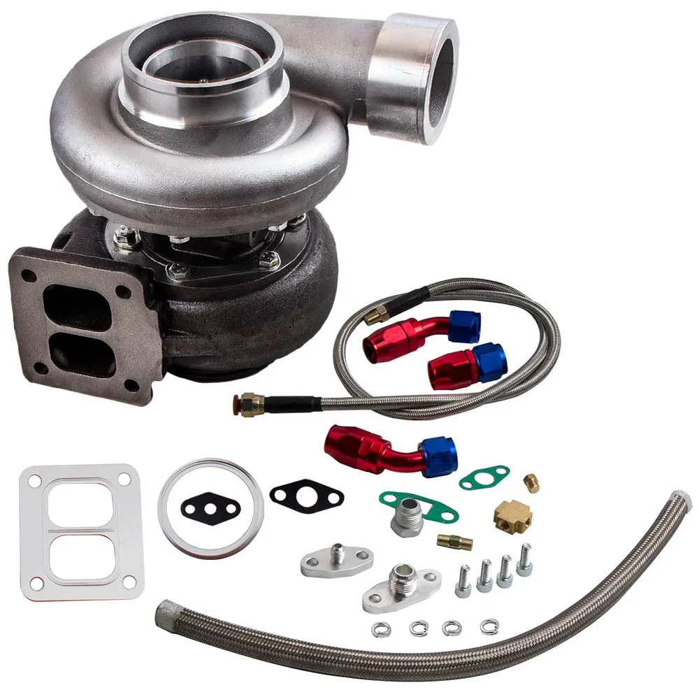 Turbo Kit 600+HP Racing High Performance GT45 T4 V-Band Universal Turbocharger 1.05 A/R + Oil Drain Feed & Return Line