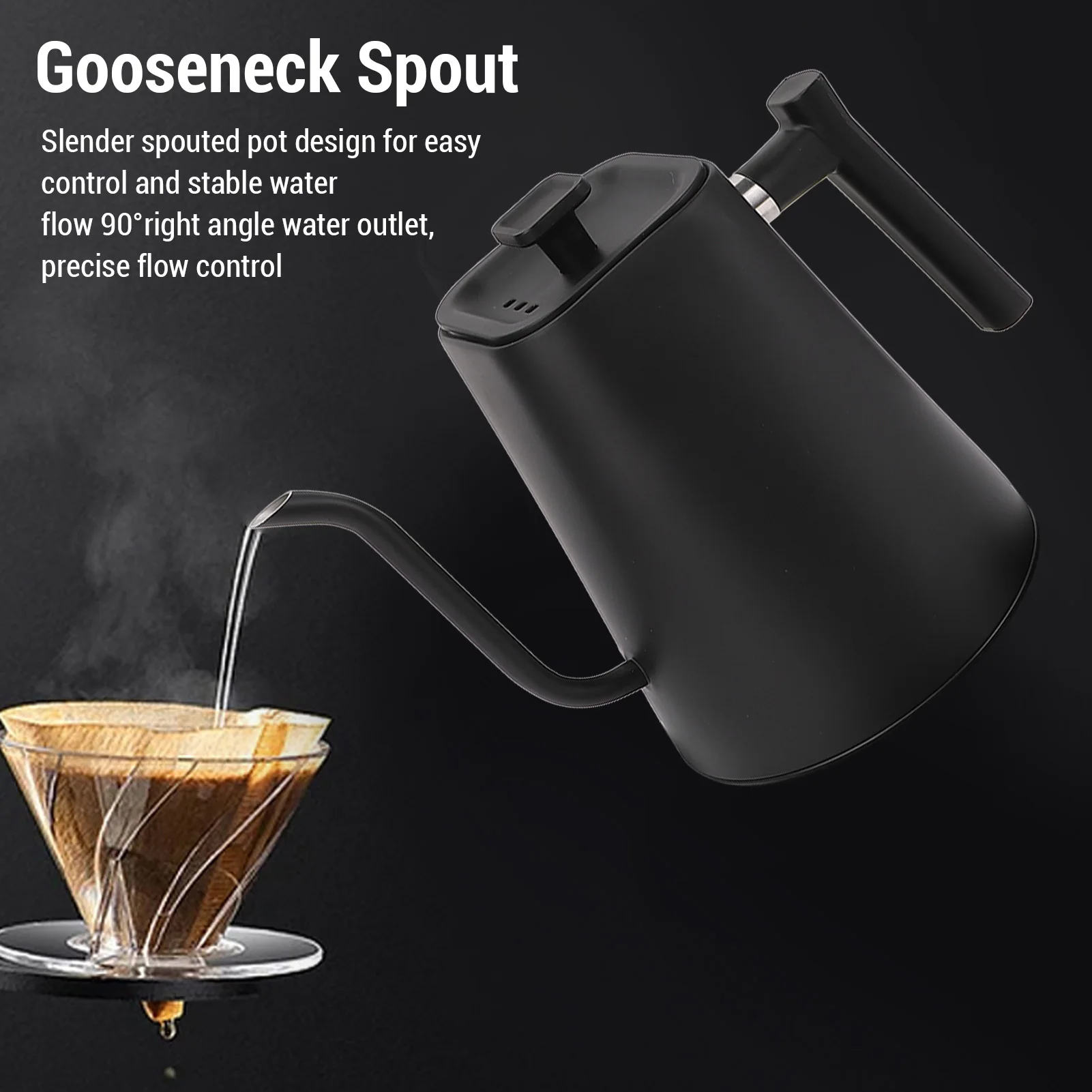 

Электрический чайник на гибкой стойке с контролем температуры, светодиодный экран из нержавеющей стали 304, кофе, чайник, матовый черный, 1200 Вт