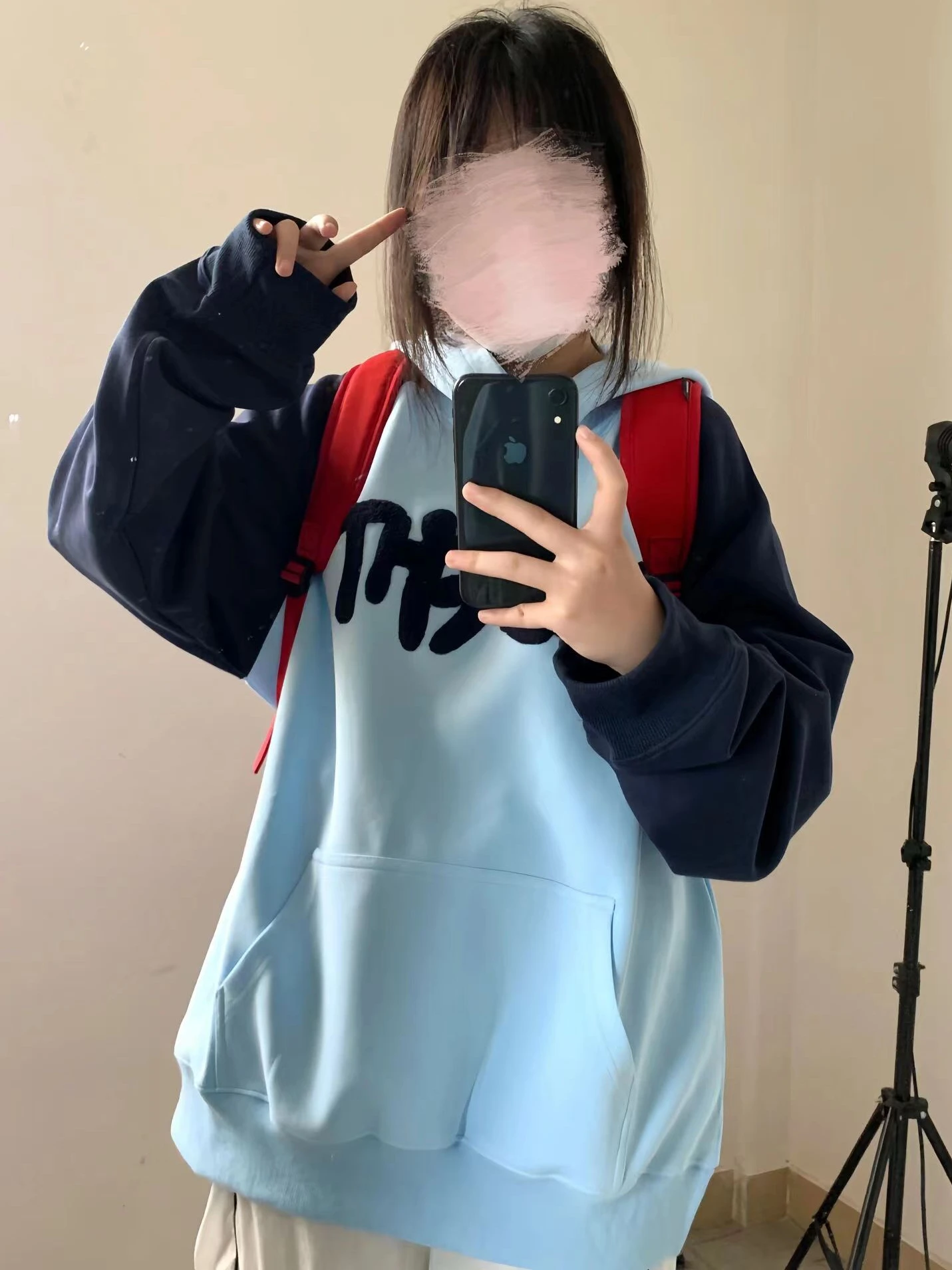 Felpa con cappuccio americana retrò da donna Primavera Autunno Allentato oulder Insertion Overhead irt Coreano Sle Pendolarismo Lungo Sve stampato