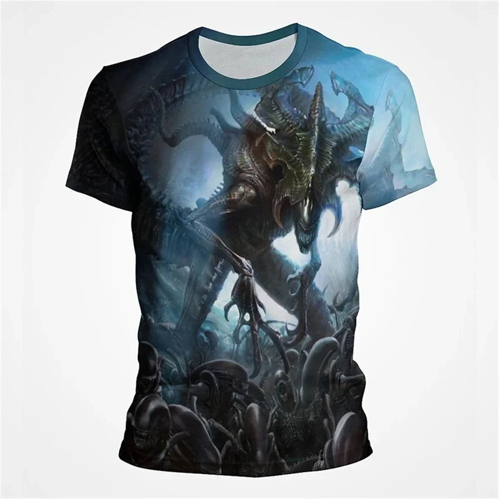 Summer Alien Horror Movie 3D Printed Men's T-shirt Street Fashion Top Plus Size Loose Outdoor Sports Comfortable Breathable Top