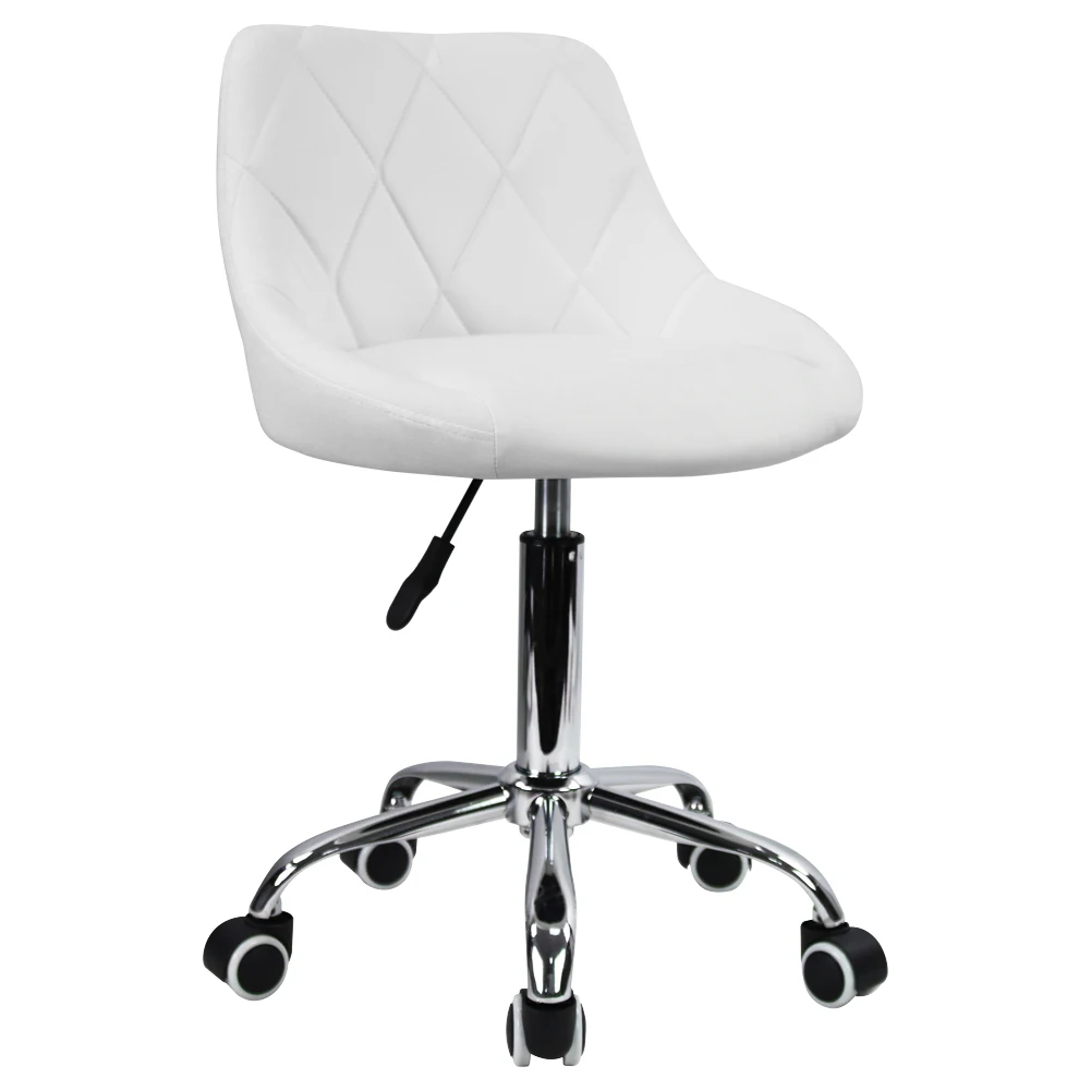Mid Back PU Leather Height Adjustable Swivel Modern Task Chair Computer Office Home Vanity Chair with Wheels White