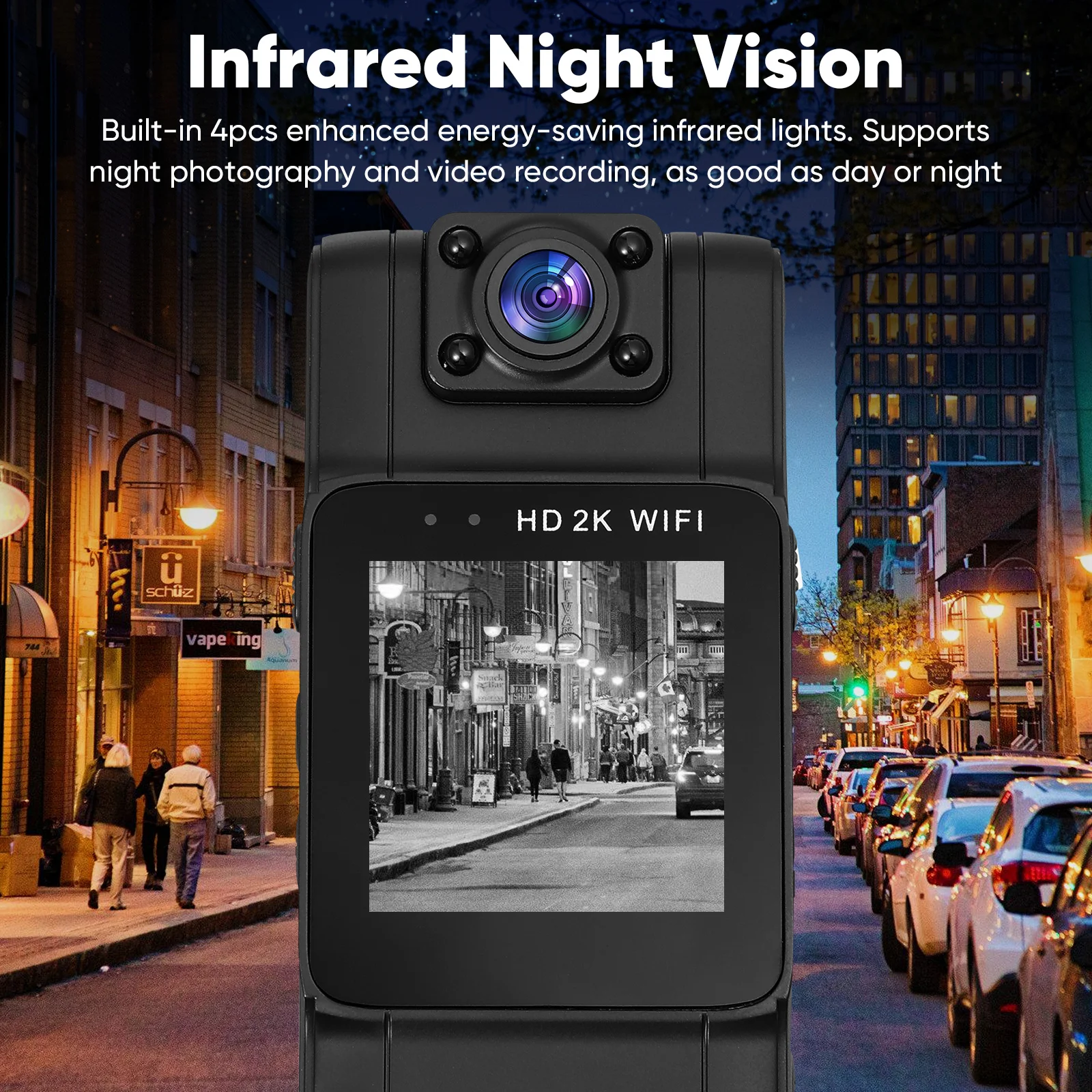 

High-Definition Body Worn Camera Back Clip Rotatable Lens Night Vision Wireless Connection Lightweight Portable Video Recording