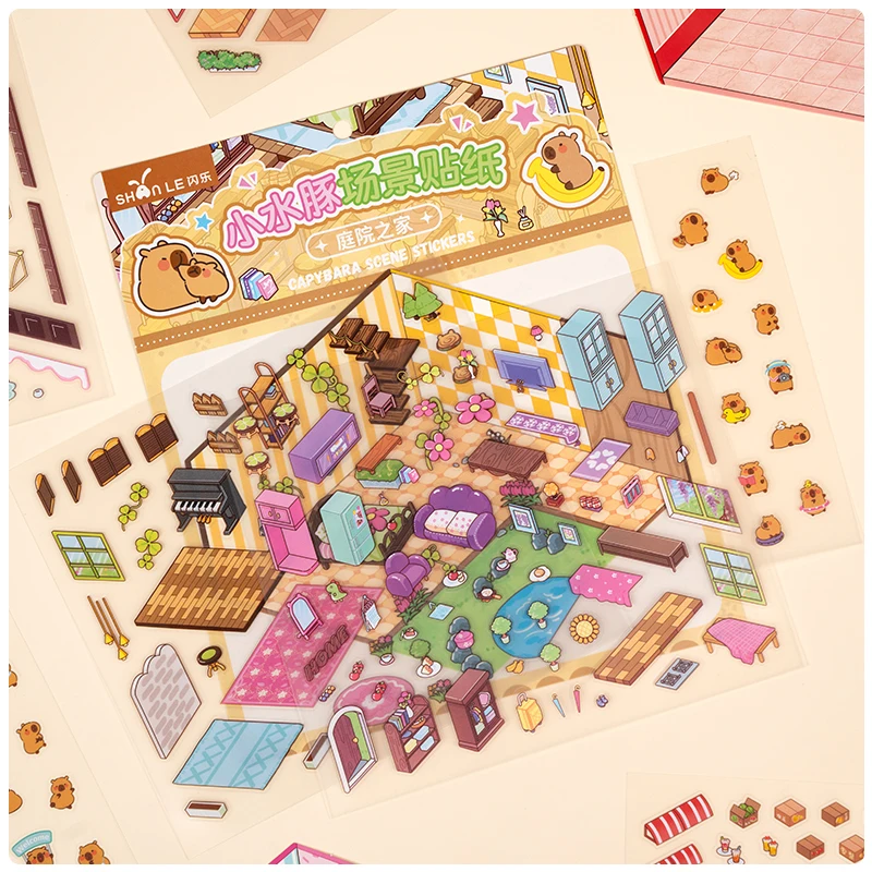 Capybara Cartoon Large Miniature Scene Landscaping 3D Stickers Scrapbook Decor Stationery DIY Journaling Sticker School Office