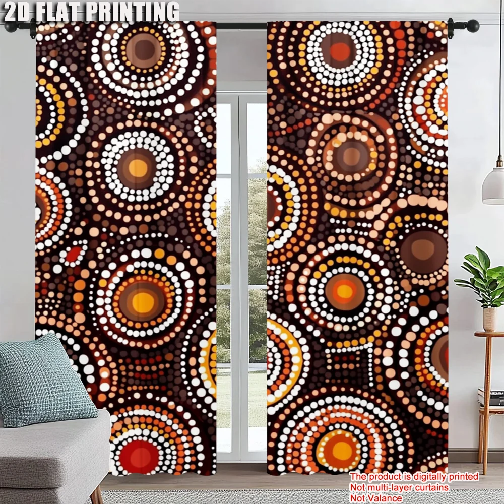 

2Pcs Bohemian Aboriginal Circle Pattern Window Curtains Rod Pocket Polyester Material Drapes For Bedroom Living Room Office