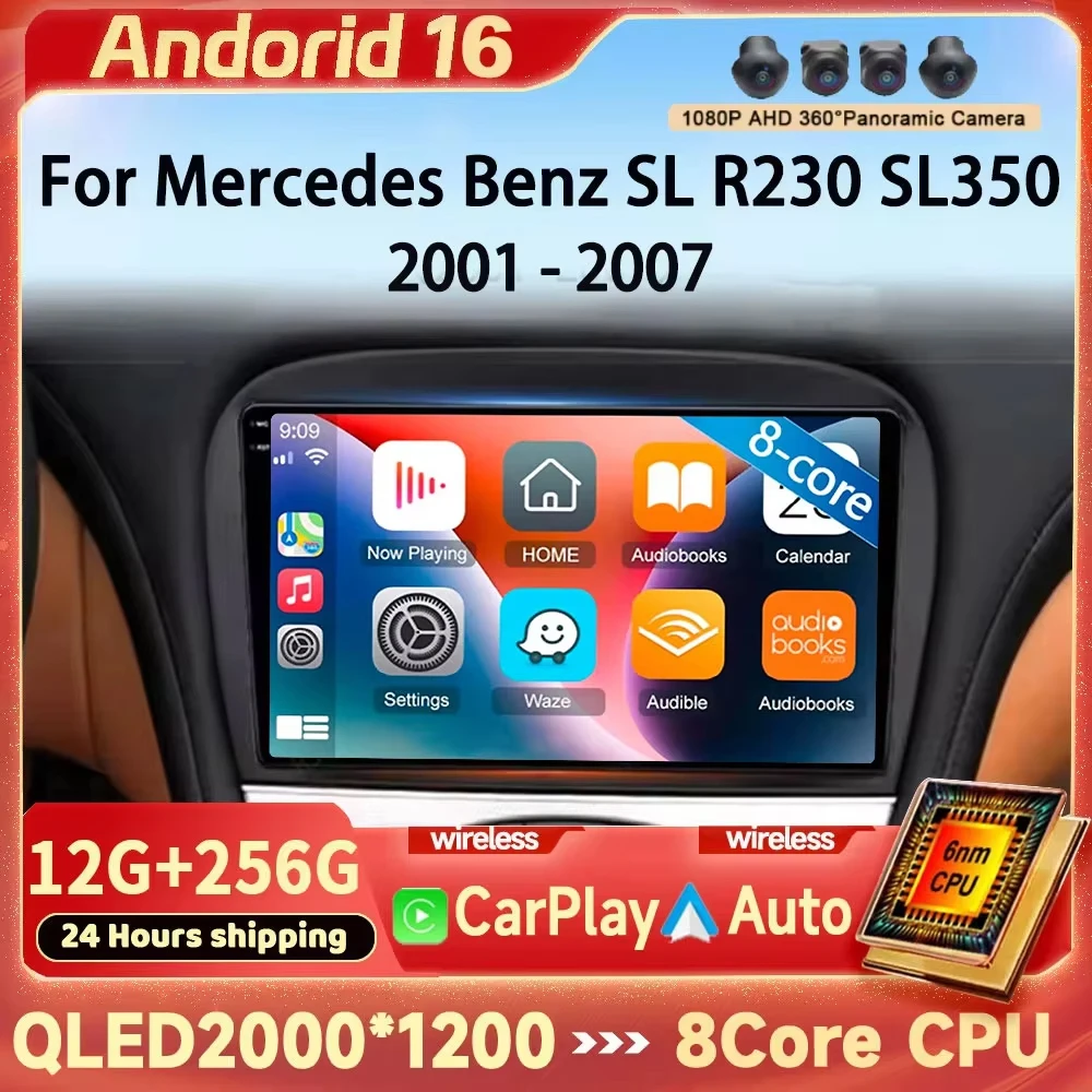 Android 16 Car Radio For Mercedes SL R230 SL350 SL500 SL55 SL600 SL65 2001 -2007 WiFi+4G Navigation GPS Multimedia Player Stereo