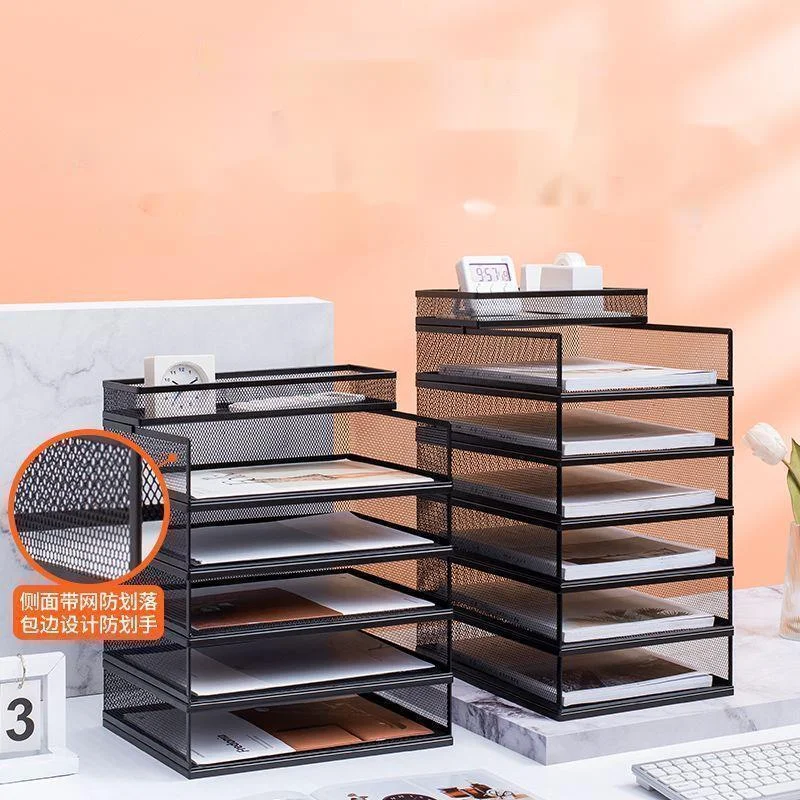 Metal Mesh Desk Organizer Box Office A3 Paper Organizer Document File Letter Book Pen Brochure Filling Tray Rack Shelf Carrier