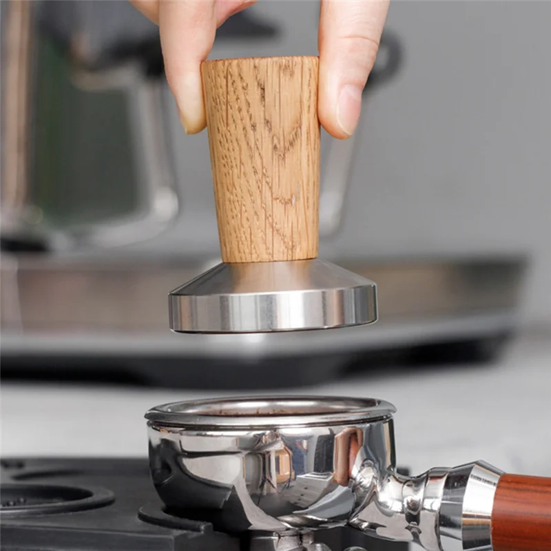 A006-Штамп для кофе, штамп для эспрессо: ручка из натурального дерева, темпер для эспрессо включает в себя силиконовую подушку, простота в использовании, 53 мм