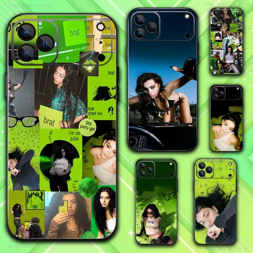 

C-Charli XCX B-Brat Black Phone Case For iPhone 17,16,15,14,13,12,11,Plus,E,Air,Pro,Max,Mini Ultra-Thin