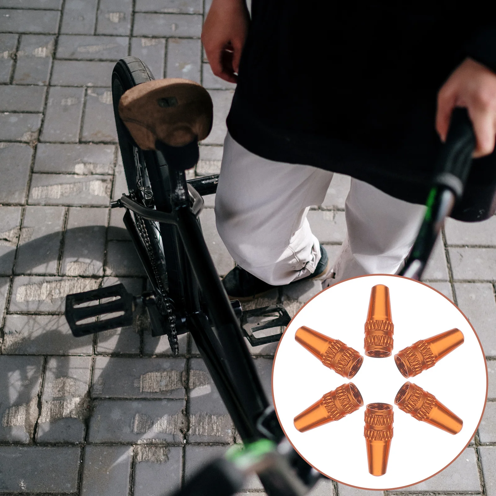 6Pcs Aluminum Alloy French Style Valve Caps for Bicycles Road Mountain Bike Tire Air Caps Dust Covers Orange