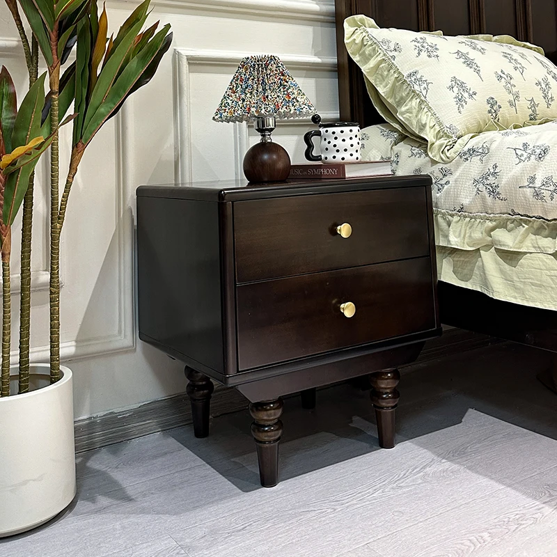 

wood bedside table, bedroom storage cabinet, French simple double draw French, simple sides, light luxury double draw