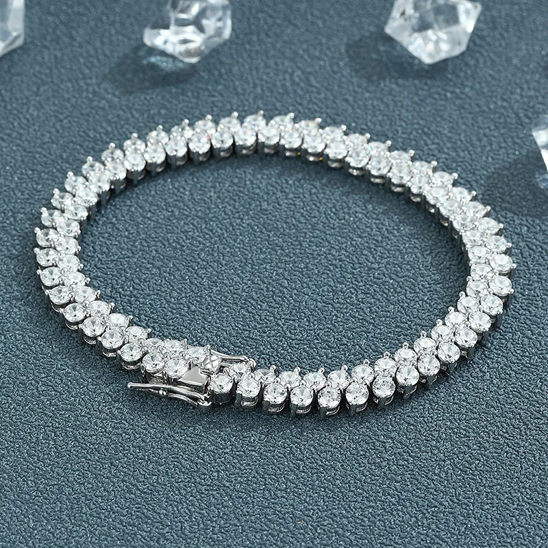 Luxury Solid Platinum PT950 Wide Double Row Moissanite Diamond Bracelet Couple's Full Diamond Fashion Women's Bracelet