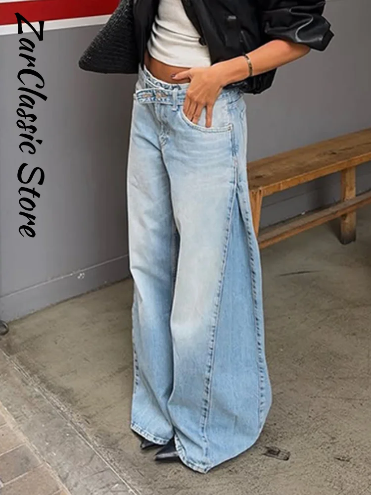 Jeans Azules Y2K para Mujer, Pantalones Vaqueros Anchos y Holgados con Cinturón, Ropa Casual de Moda Urbana para Primavera 2026