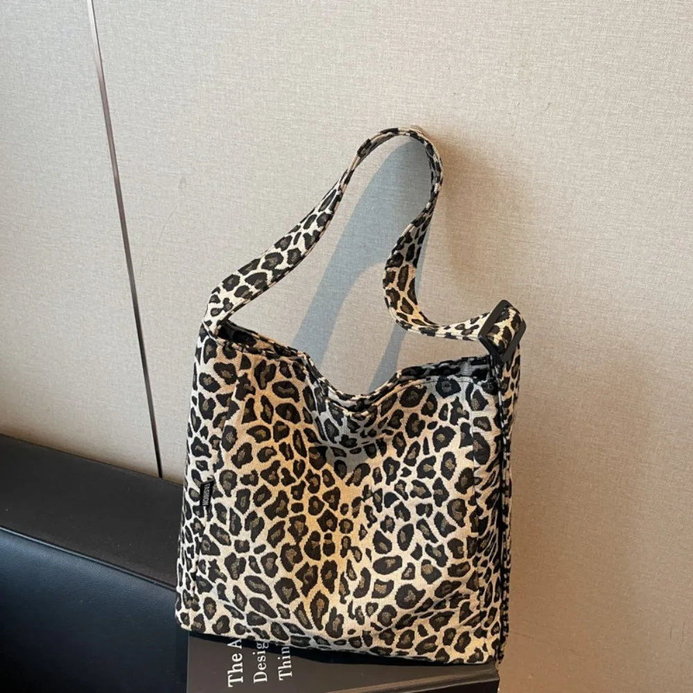 

Trendy Leopard Print Women's Shoulder Bag Casual Soft Textile Large Capacity Female Retro Crossbody Bag For Commute Outings
