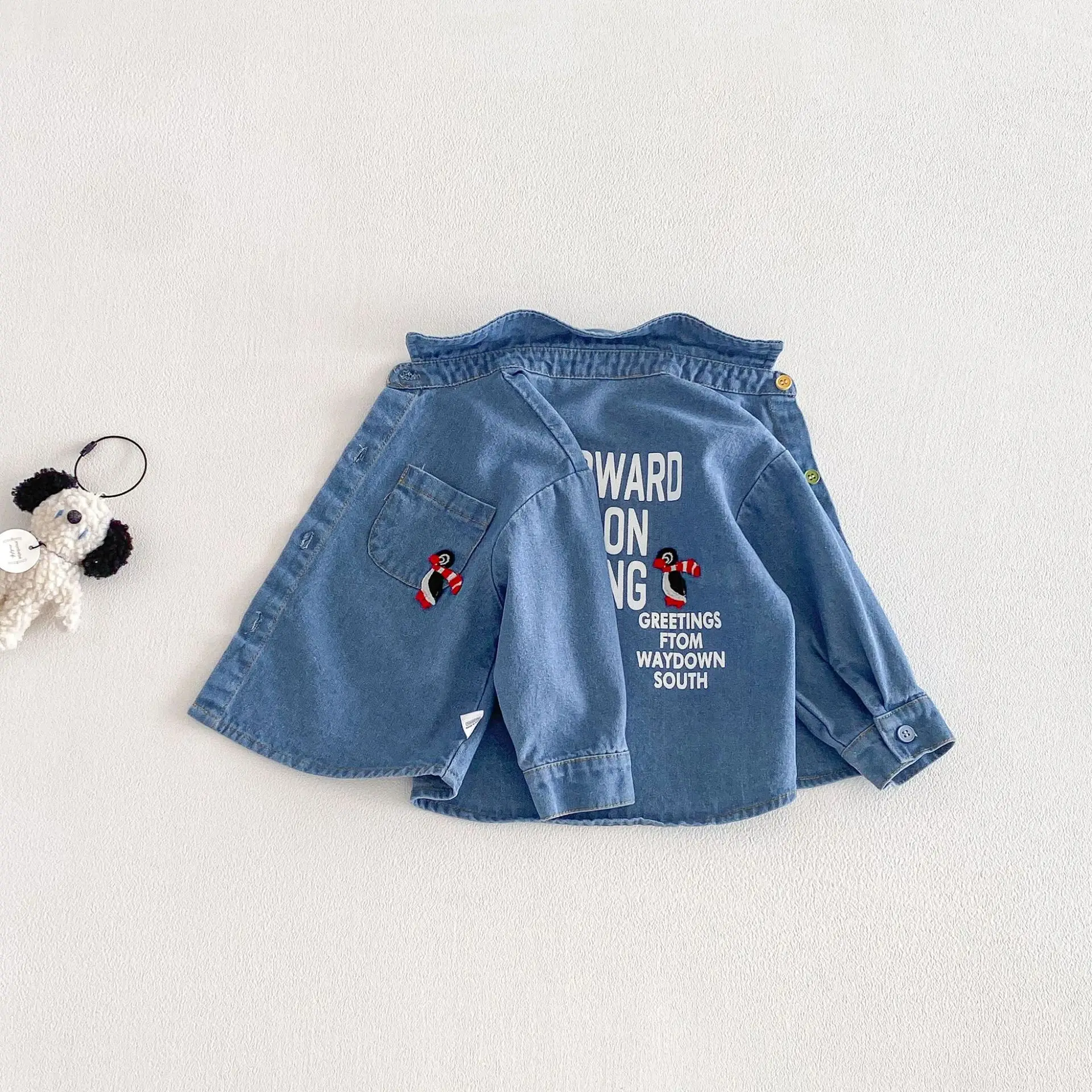 Children's Denim Shirt 2026 New Spring Boys' Fashionable Embroidered Penguin Shirt Baby Korean Version Spring Top