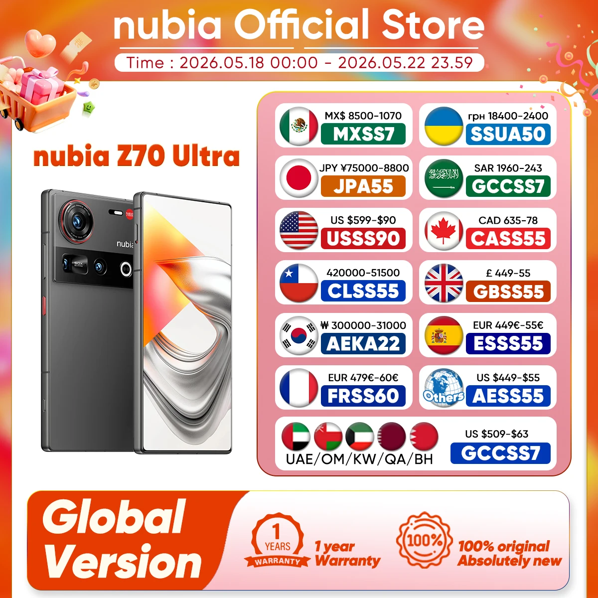 Nubia Z70 Ultra 5G Smartphone Snapdragon 8 Elite Procesador 6.85' 144Hz Pantalla AMOLED NFC Versión Global 16GB 512GB