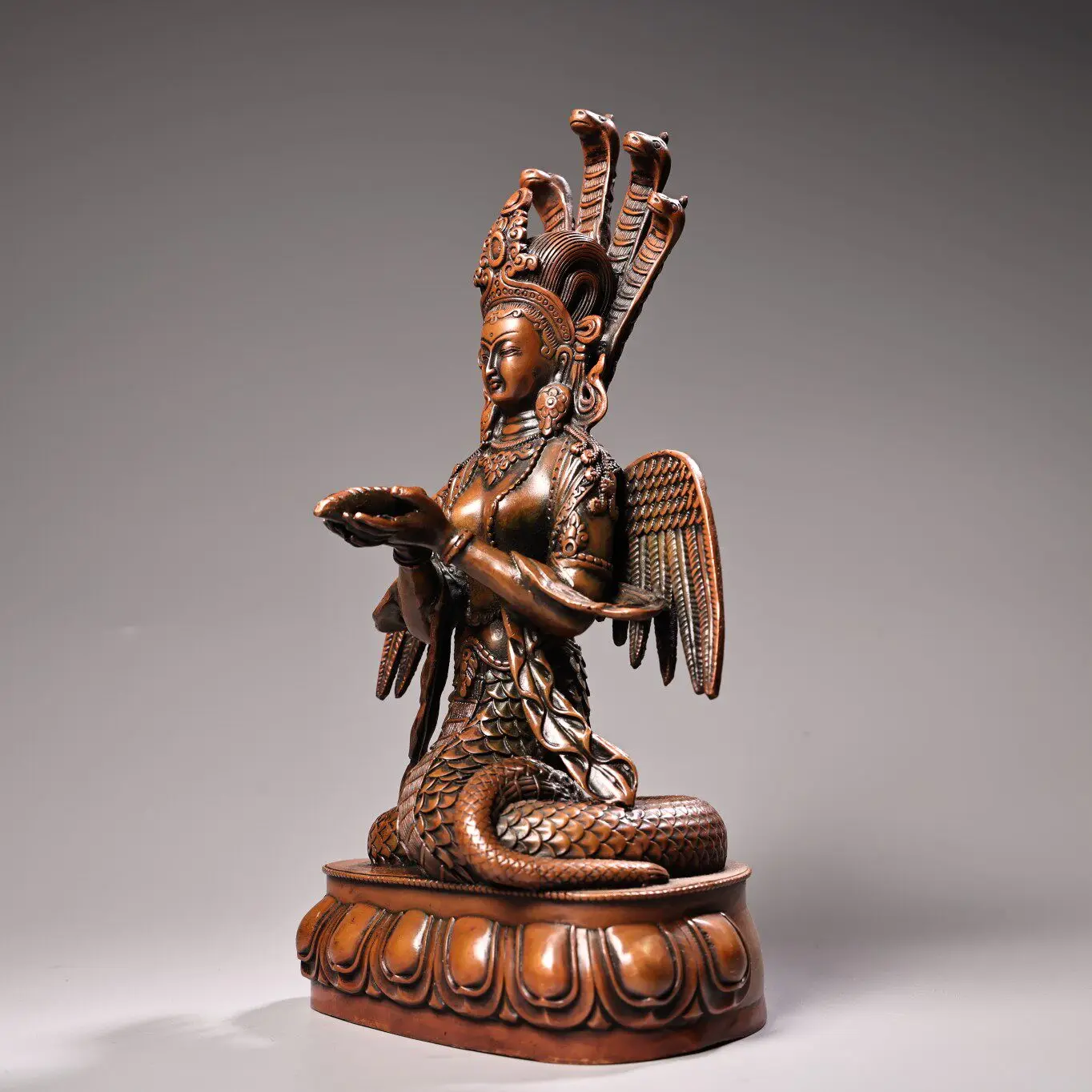Vintage Copper High Relief Chiseled Tibetan Nagarjuna Bodhisattva Statue Heavy Patina Exquisite Collectible