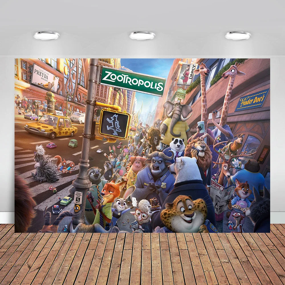 

Zootopia Background Customizable Crazy Animal City Photography Backdrop Kids Happy Birthday Party Children Photo Banner Gifts