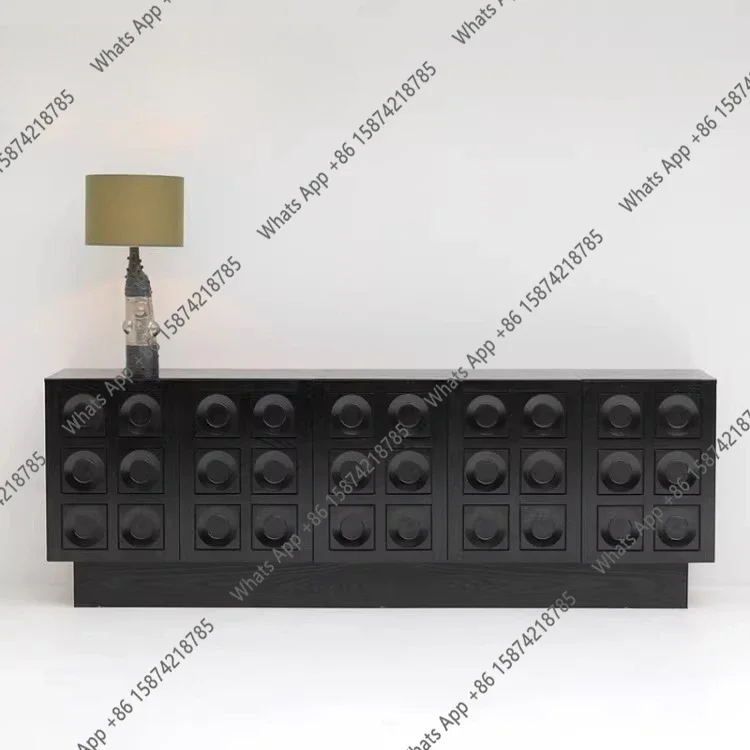 

J Nordic Wabi-sabi Style Sideboard, French Retro Entrance Cabinet, Black Living Room Storage Cabinet, Designer