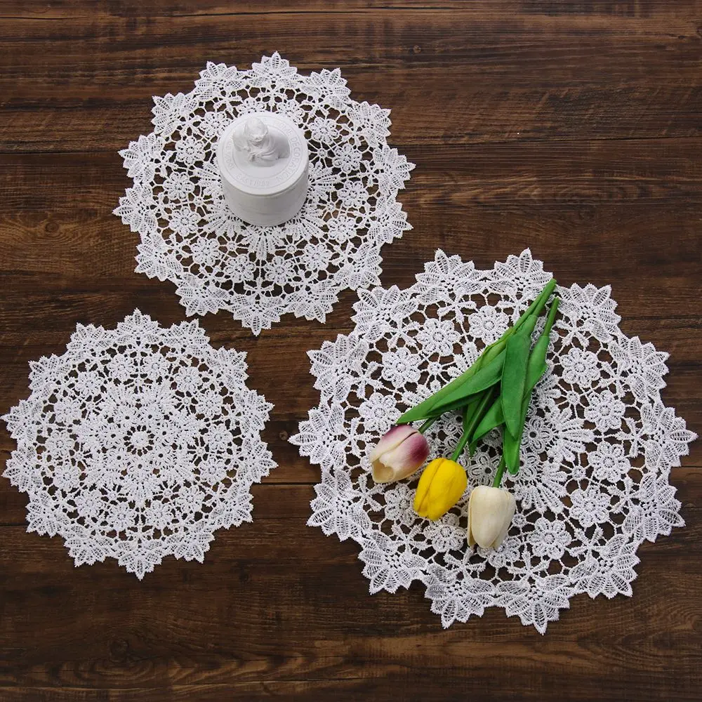 White Color Doily Round Shape Coasters Embroidery Table Cloth for Kitchen Table Cotton Napkin