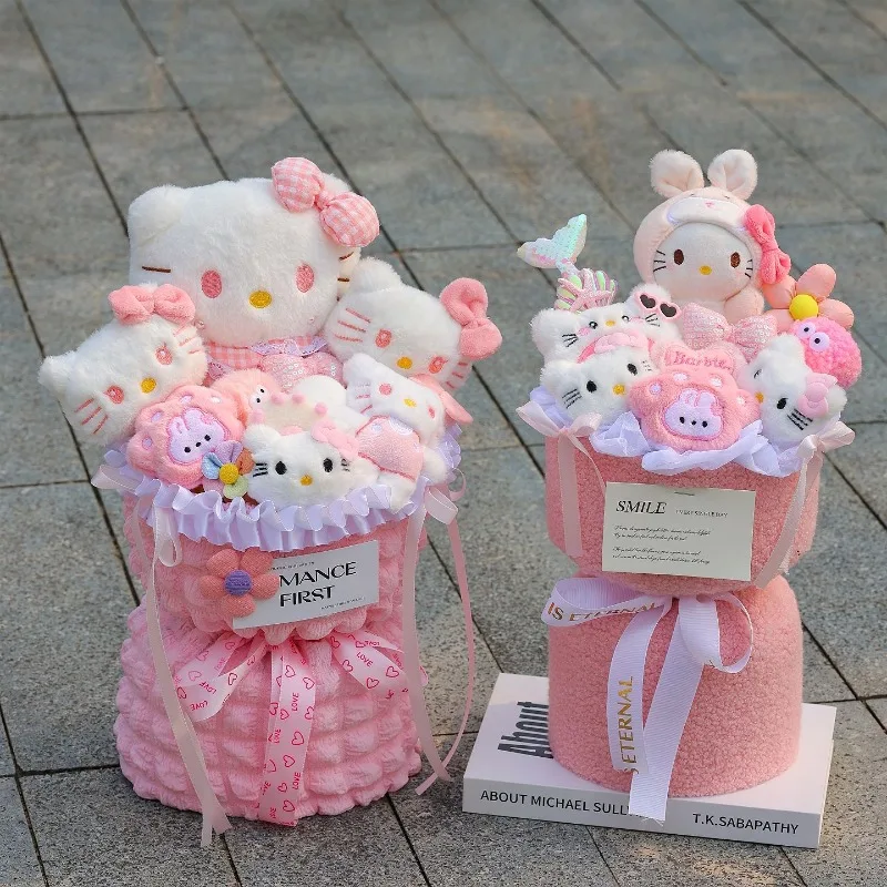 

Плюшевая кукла-букет в стиле аниме Sanrio Hello Kitty, подарок на день рождения, украшение на День святого Валентина, подарок для подруги, новинка.