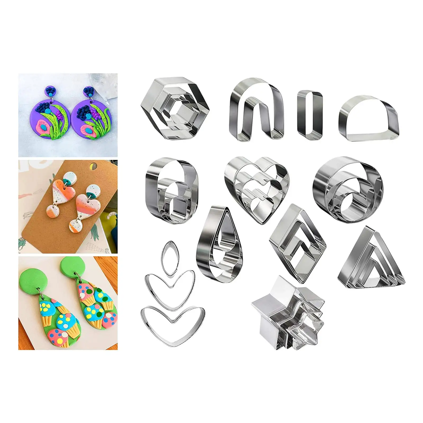 18pcs Stainless Steel Polymer Clay Earring Cutters Baking Mould Handmade DIY Craft for Kitchen Baking Jewelry Making Cake