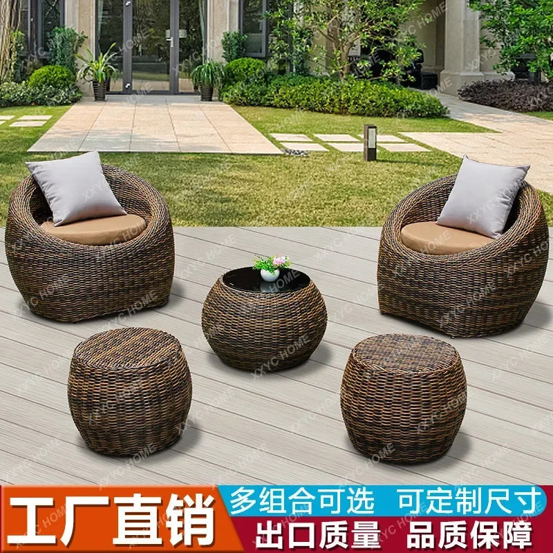 Outdoor rattan sofa, leisure terrace, garden villa, round sofa, outdoor courtyard, sunshine room, rattan sofa