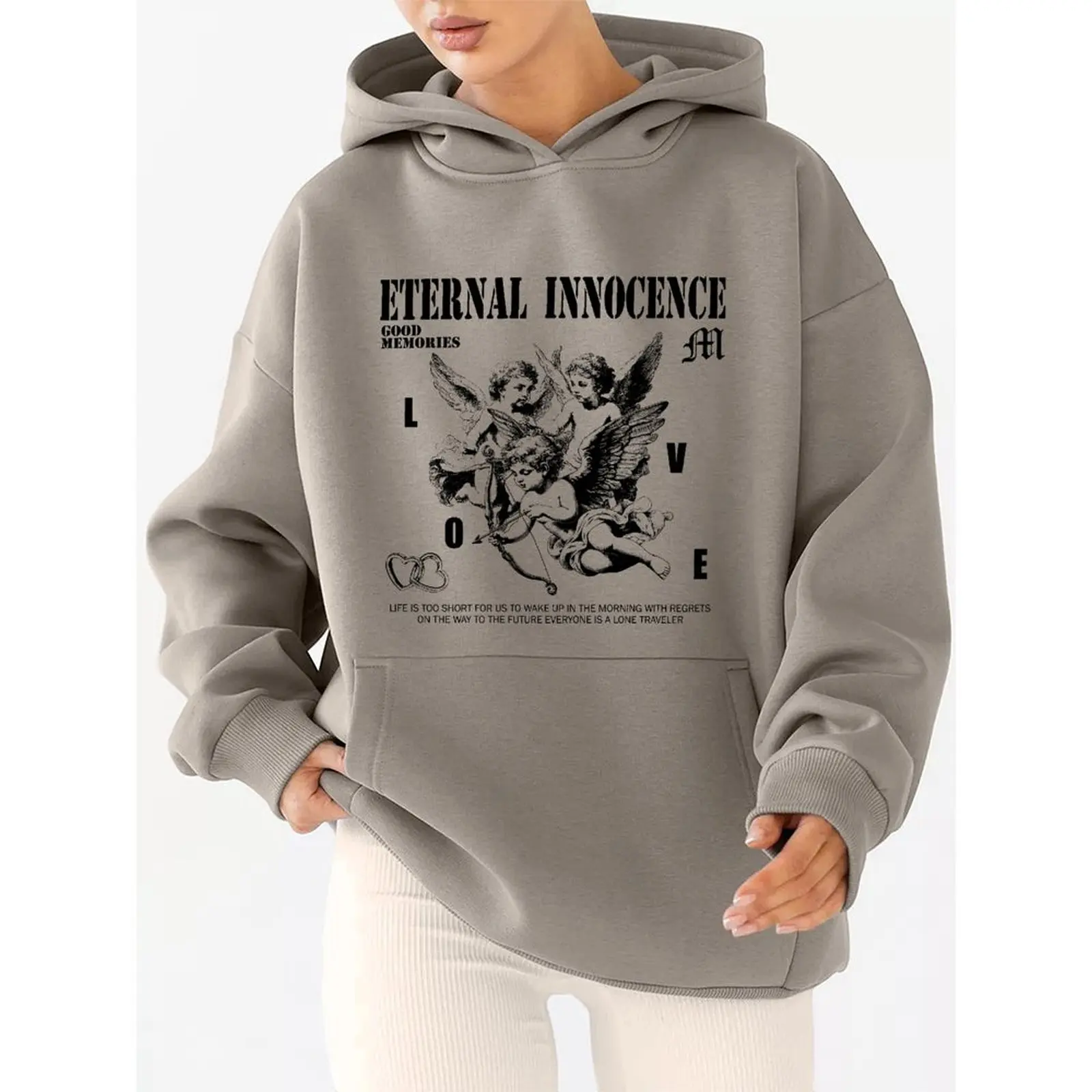 مقنعين سترة عارضة البلوز نزهات غير رسمية الخريف الشتاء أزياء ارتداء النساء مجموعة الخريف أزياء مقنعين تصميم #4