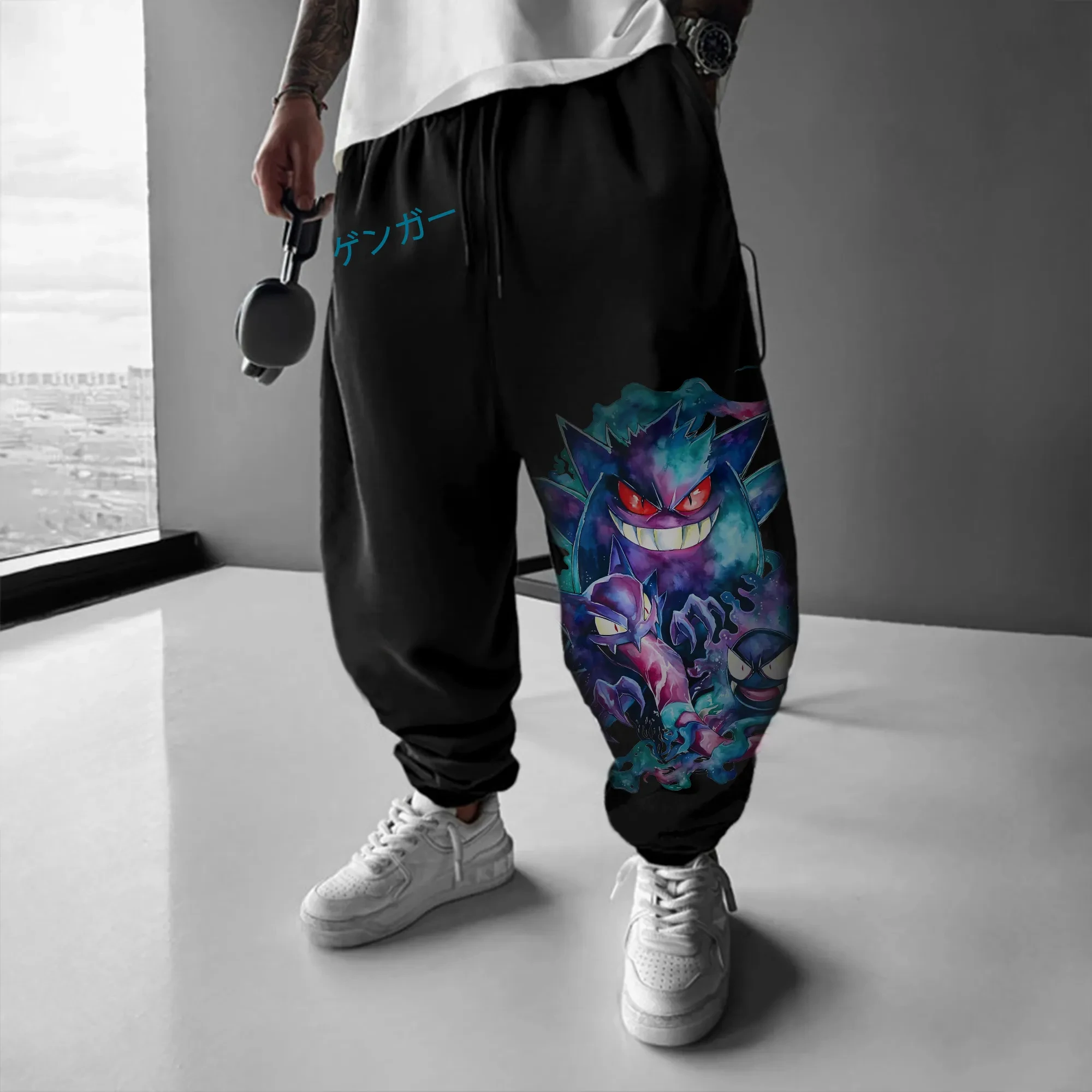 

Pokémon Sweetpants Men's and Women's Autumn/Winter New Gengar Painted Printed Hip Hop Trendy Versatile Casual Loose Tapped Pants