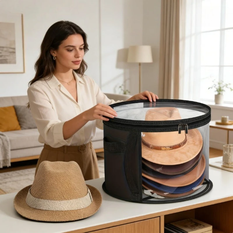Winter Hat Storage Bucket Clothing Travel Organizer Foldable