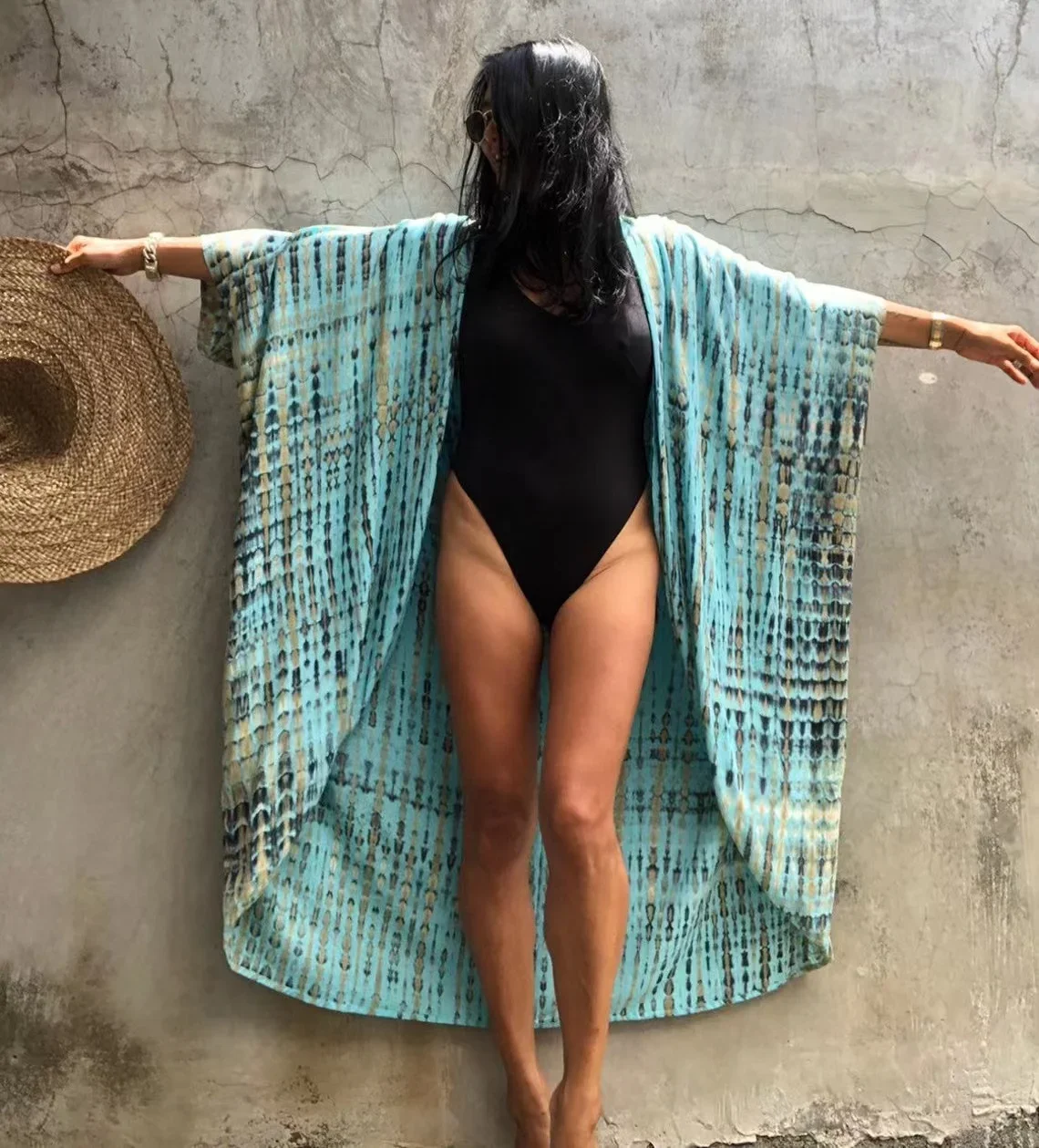 2024 New Summer Sexy Beach Kimono Swimwear Cotton Cover Up costume da bagno donna stampa Bikini Cover Up Beachwear Dress Robe