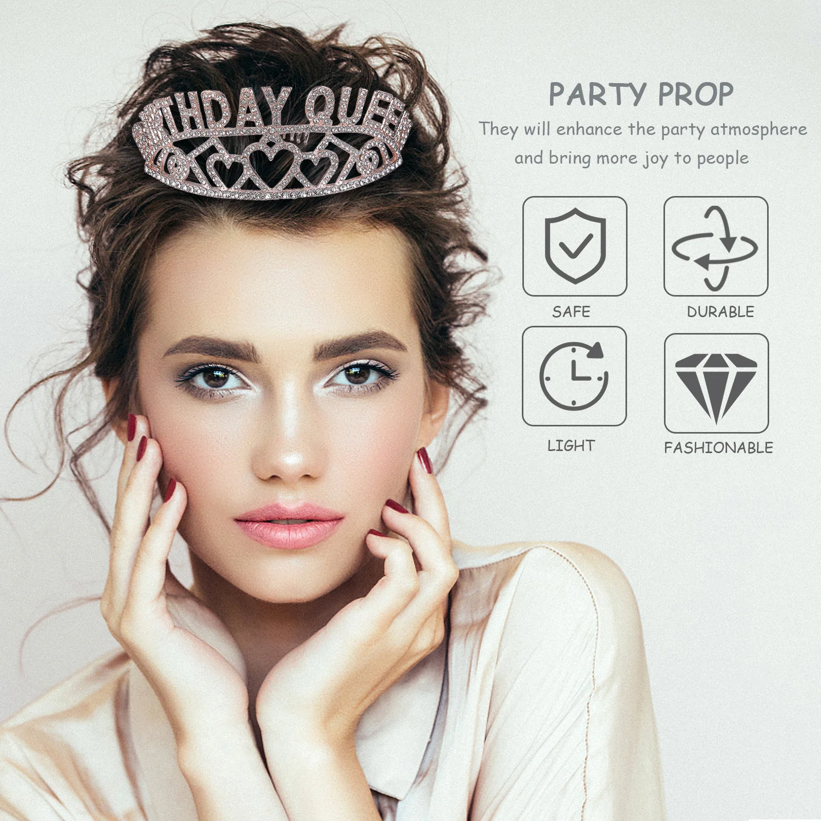 

2pcs Girls Crown Tiara Sash Birthday Party Headband Alloy Photo Props Durable Rhinestone Decor Birthday Party Accessory Hair